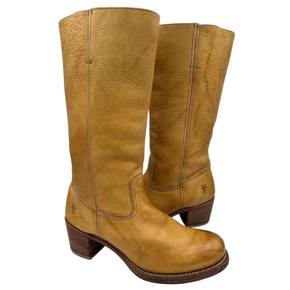 RARE VTG FRYE CAMPUS western boots Brown leather Square Toe Women’s SZ 9 Tall